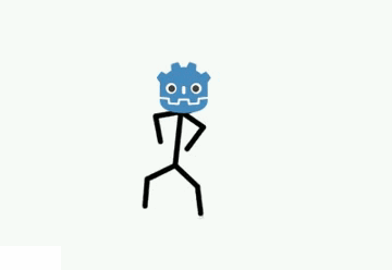 A stick figure with the godot logo for a face dancing as the text reads &#x27;let&#x27;s godot&#x27; which is a play on the phrase &#x27;let&#x27;s go&#x27; because they sound similar