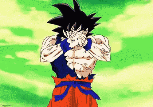 Goku from Dragon Ball Z power up to *super saiyin*